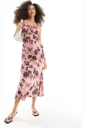 ASOS Ruched bust maxi slip dress in rust floral print