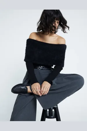 River Island Bardot jumper with fluff detail in