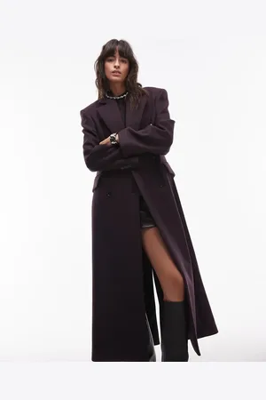 & OTHER STORIES Wool double breasted maxi coat with bold shoulder details in burgundy