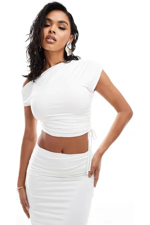 Kaiia Exclusive slinky ruched off shoulder drawstring top co-ord in