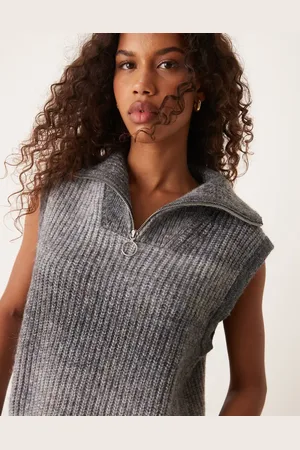 JDY 3/4 zip knitted vest in dark melange