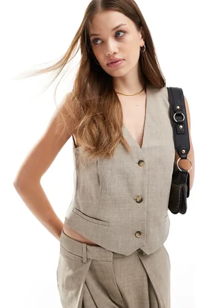 VERO MODA Aware textured waistcoat co-ord in taupe melange