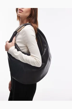 MANGO Leather and gold large shoulder bag in