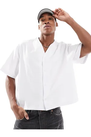 ASOS Oversized boxy shirt with baseball collar in white