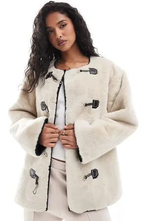 Y.A.S Faux fur jacket with buckle fastening in - STONE
