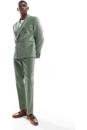 ASOS Slim pleat front suit trousers in sage cotton velvet