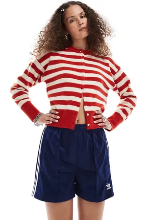 Daisy Street Fitted waist cardigan in red white stripe