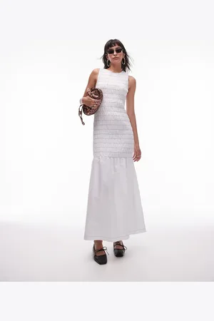 Topshop Shirred maxi dress with contrast top stitch in
