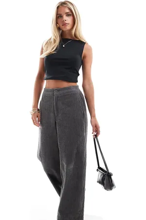 ASOS ASOS DESIGN Petite cord barrel trousers in charcoal
