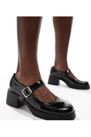 ASOS Wide Fit Saxton chunky mary jane heeled shoes in patent