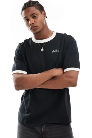 Hollister Varsity logo heavyweight boxy fit ringer t-shirt in /cream