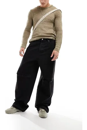 Weekday Astro loose fit wide leg open knee jeans with distressed detail in