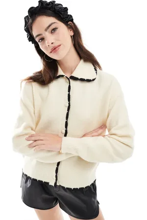 VERO MODA Collar detail cardigan with contrast tipping in cream