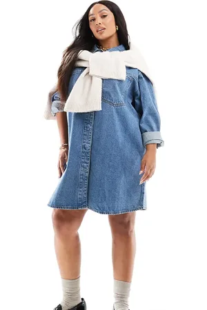 ASOS ASOS DESIGN Curve denim mini shirt dress in midwash