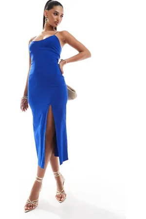 Vesper Cross back strap midaxi dress in cobalt