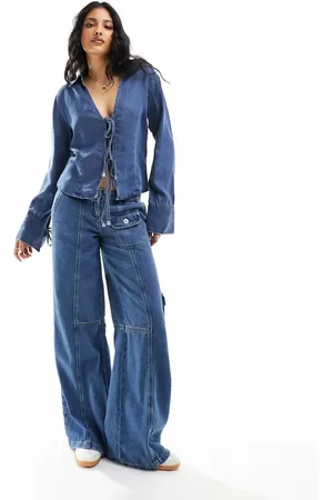 ONLY Tie front denim shirt in dark
