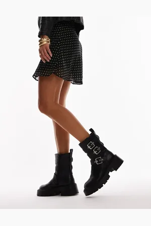 Topshop Luke chunky biker boots with buckle detail in