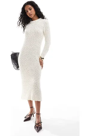 ONLY Textured knitted dress in beige