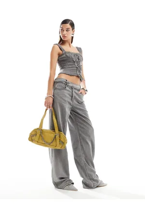 Lioness Denim jeans with cross waist co-ord in washed