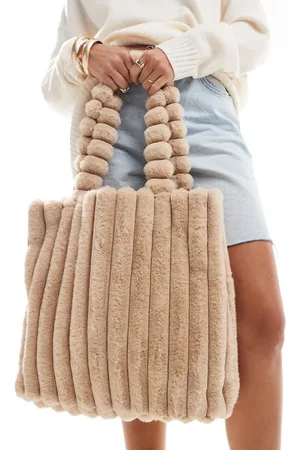 Accessorize Faux fur shopper bag in beige