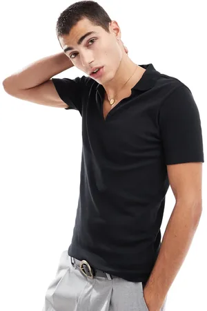 ASOS Muscle fit polo shirt with open collar in