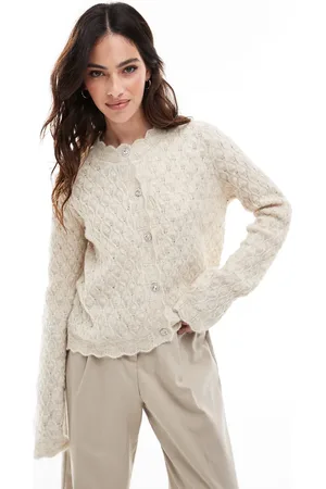 VERO MODA Aware textured scalloped cardigan in cream