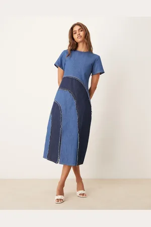 Ghospell Alba denim midi dress in darkwash