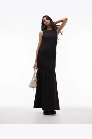 Topshop Shirred maxi dress with contrast top stitch in