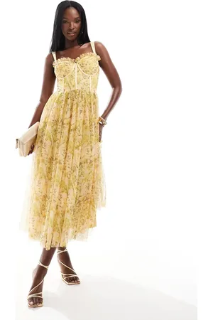 Lace & Beads Corset midi dress in floral