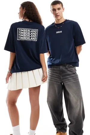 Timberland Oversized t-shirt with repeat logo in blue - Exclusive to Asos