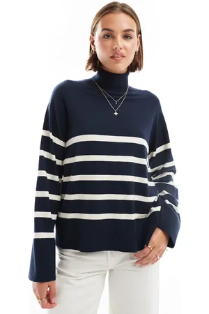 Pieces® Amelia roll neck jumper in and white stripe