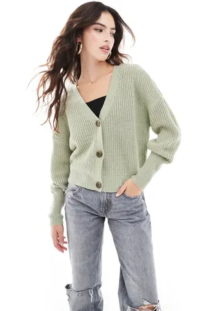 VERO MODA Button through chunky rib cardigan in sage