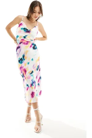 VILA Satin tie back midi dress in graphic blur print