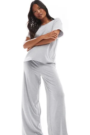 ASOS ASOS DESIGN Petite mix & match super soft print pyjama trouser in in marl with lace trim