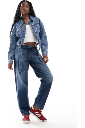 HUGO BOSS Tie waist denim jacket in mid wash
