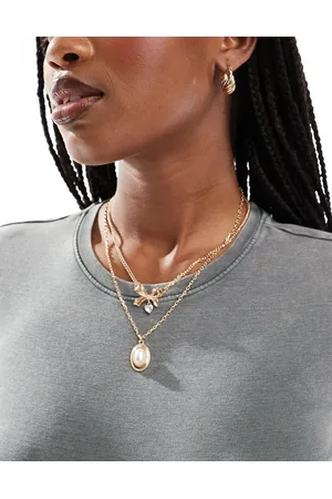 Reclaimed 2 row necklace with bow and pearl in