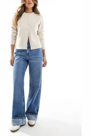 ONLY Hope high waist cuffed wide leg jeans in mid