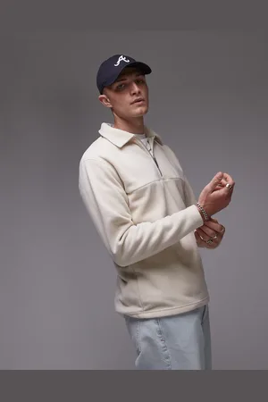 SELECTED Borg half zip polo shirt in cream