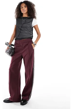 ONLY Side panel wide leg track pant in burgundy