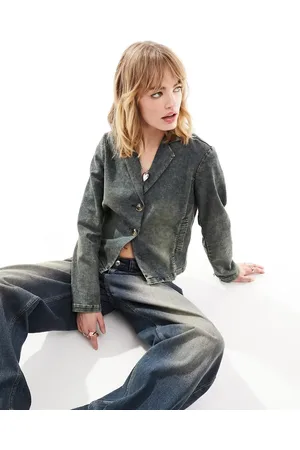 Daisy Street Y2K fitted washed denim blazer jacket