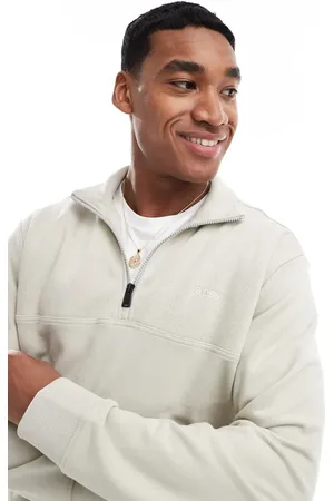 HUGO BOSS Half zip sweatshirt in beige with textured panels