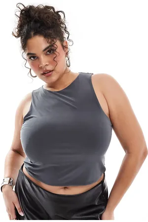 ASOS ASOS DESIGN Curve double layer slinky crop top in charcoal