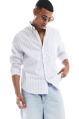 ASOS Relaxed button down collar shirt in blue stripe