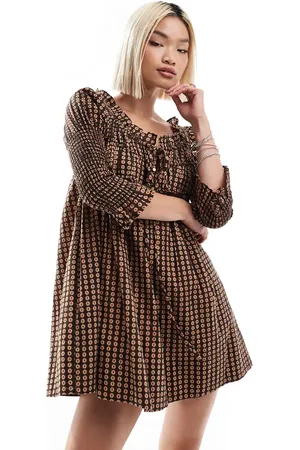 Free People Check print tie-detail mini smock dress in multi