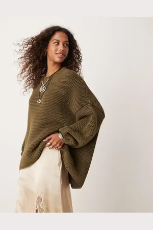 Free People Maisie chunky two tone jumper in olive