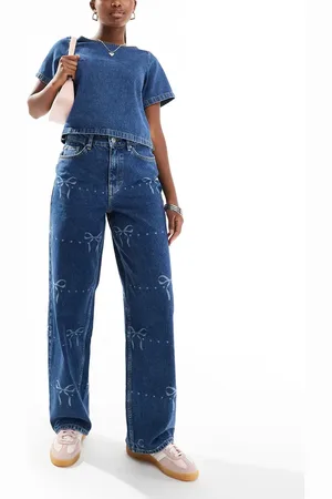 Miss Selfridge Bow print baggy jeans