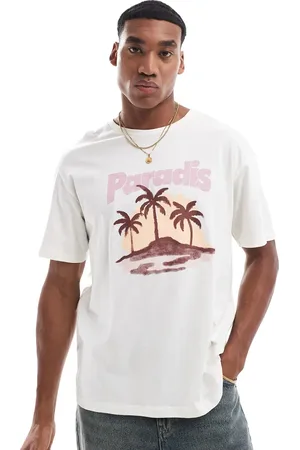 JACK & JONES Oversized t-shirt with paradis print in beige