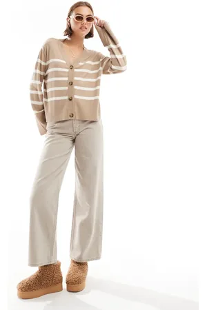 Pieces® Cardigan in beige and white stripe
