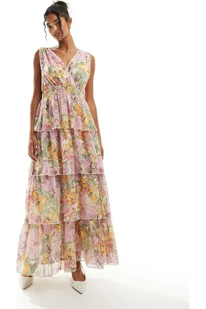 Y.A.S Sleeveless tiered maxi dress in garden floral print