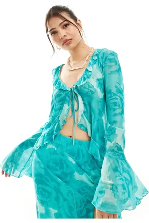 Something New X Cenit Nadir sheer frill detail tie front top co-ord in ocean print